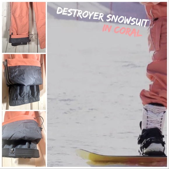 nwt DESTROYER in CORAL snowsuit snowboard ski suit + bib suspenders gaiters hood - Picture 5 of 15